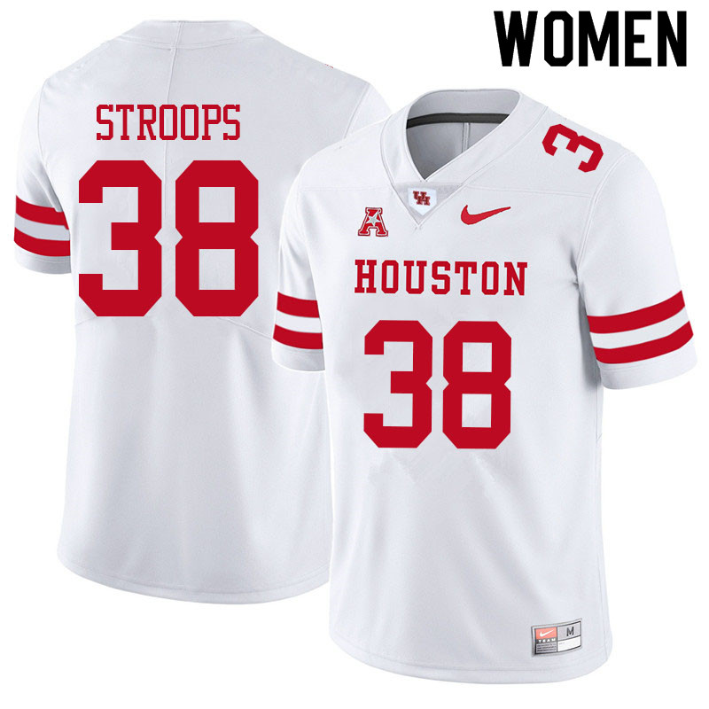 Women #38 Theron Stroops Houston Cougars College Football Jerseys Sale-White - Click Image to Close